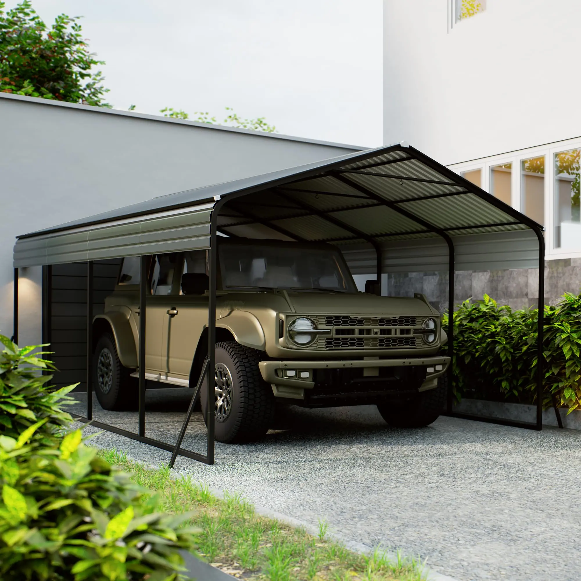 12x20 FT Heavy Duty Metal Carport, Galvanized Steel Roof, Galvanized Steel Frame, All-Weather Shelter for Sheltering Cars/Boats