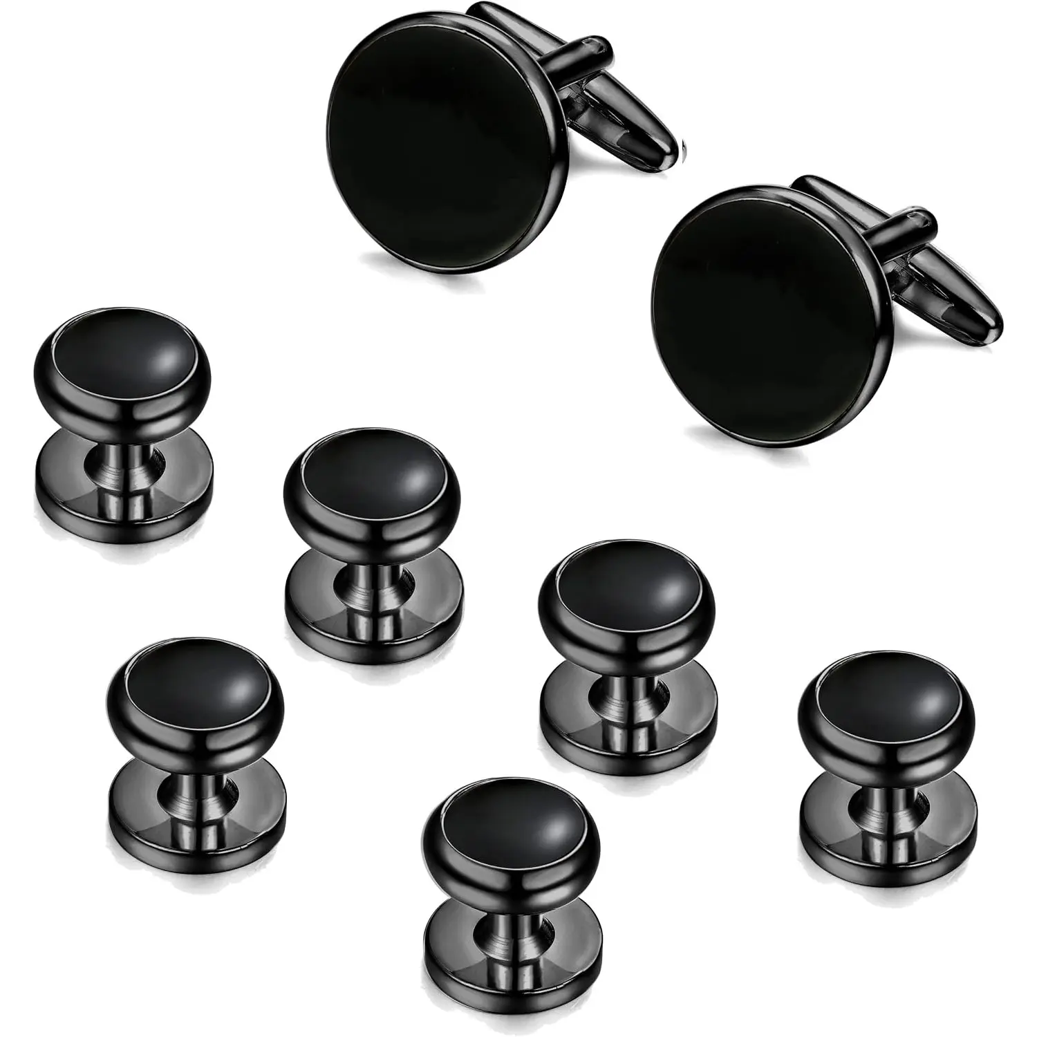 ORAZIO Cuff Links Mens Stainless Steel Cuff Links and Studs Set Plated Gold Black Cufflinks for Men Tuxedo Studs Buttons for Formal Kit Business or Wedding Shirts