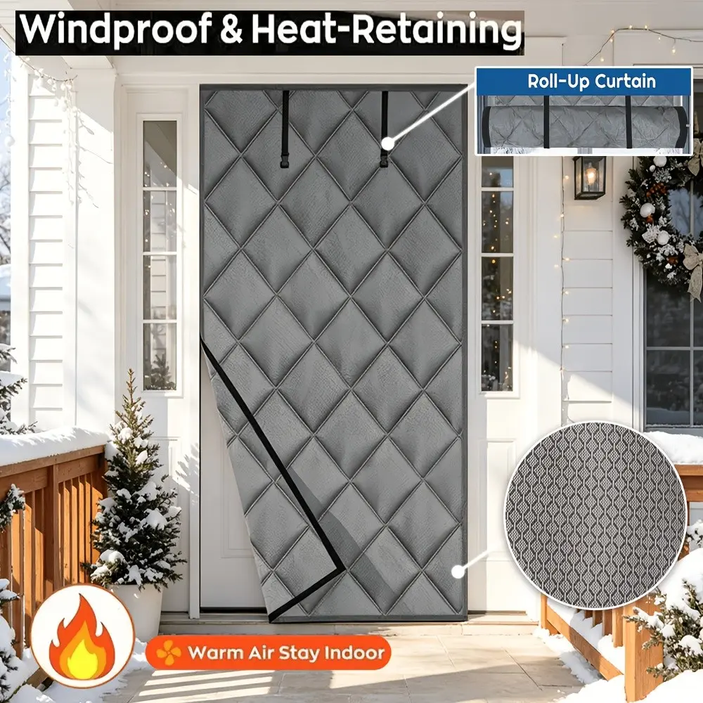 Winter Insulated Door Curtain, Thick Quilted Thermal Door Curtain, Strong Magic Tape Installation, Windproof Cold Protection, Pet Friendly Home Use