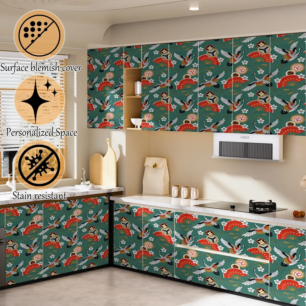 Retro Teal Floral Bird Peel Stick Wallpaper Vintage Flower Removable Living Room Mural