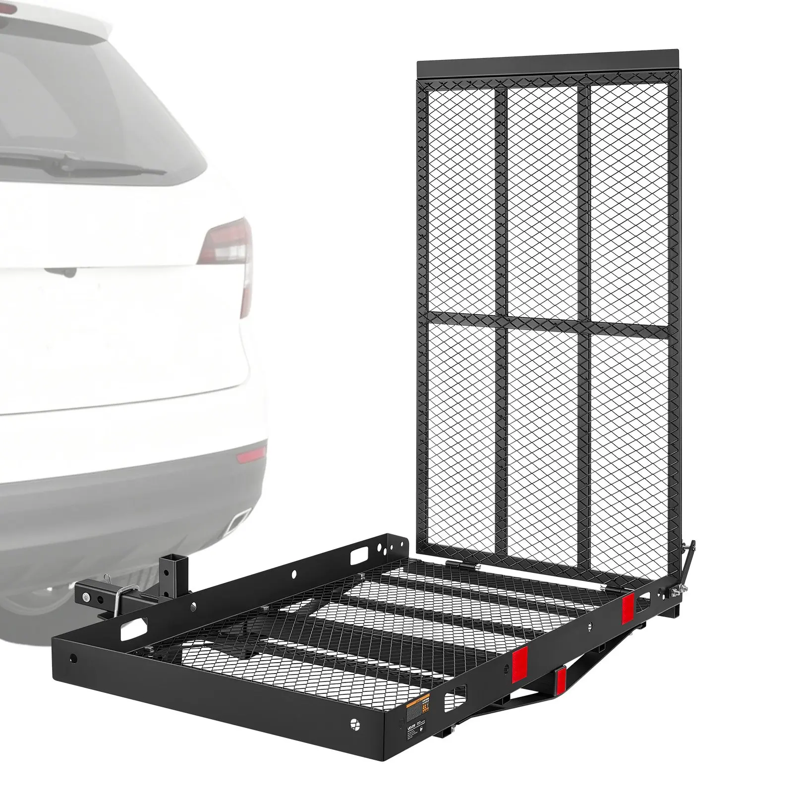 【DealsForYouDays】VEVOR 500 lbs cap Hitch Mount Wheelchair Carrier, Height-Adjustable 48"x28" Steel Cargo Basket with Folding Ramp Kit & Stabilizer Kit, Fits 2" Hitch Receiver for Truck SUV Car