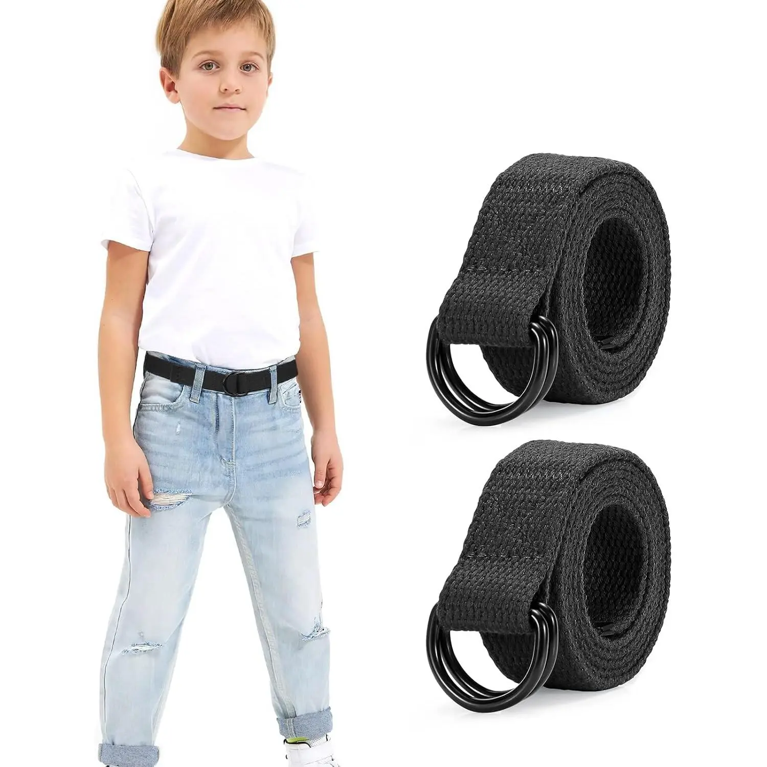 Kids Canvas Belts for Boys Girls Double D-ring Buckle Web Strap Belt Uniform Baseball Unisex Waist Belt for Youth