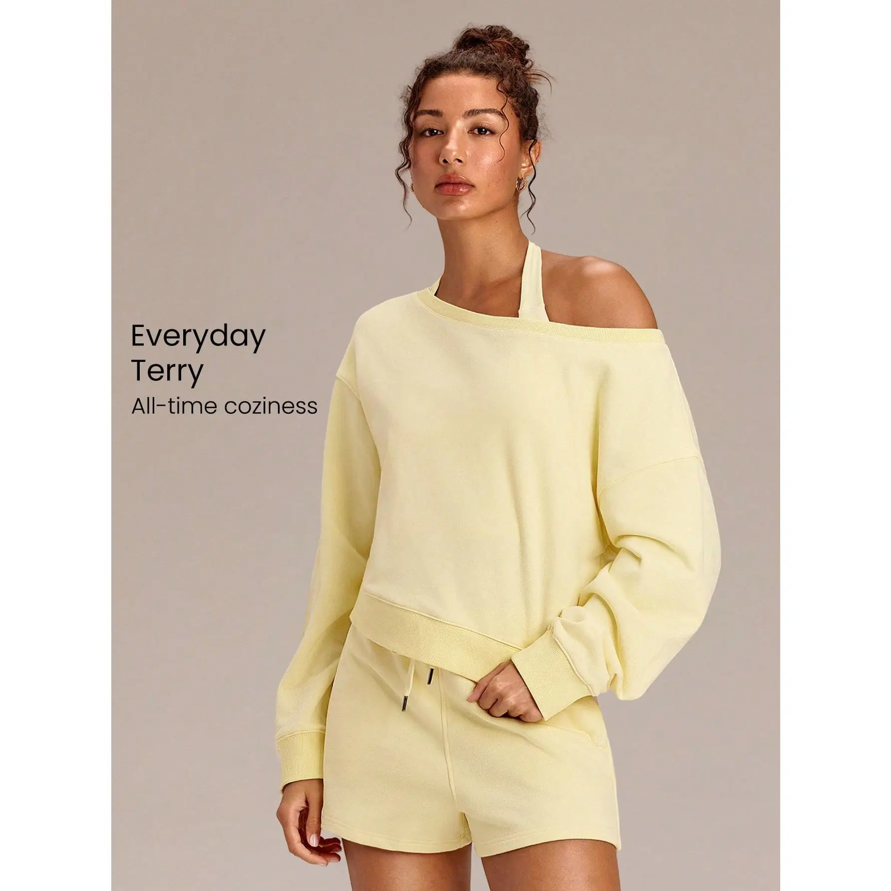 GLOWMODE Everyday Terry GlowOff Soft Breathable Sweat-Wicking Oversized Loose Fit Off-Shoulder Pullover Sweatshirt Daily Casual Wear