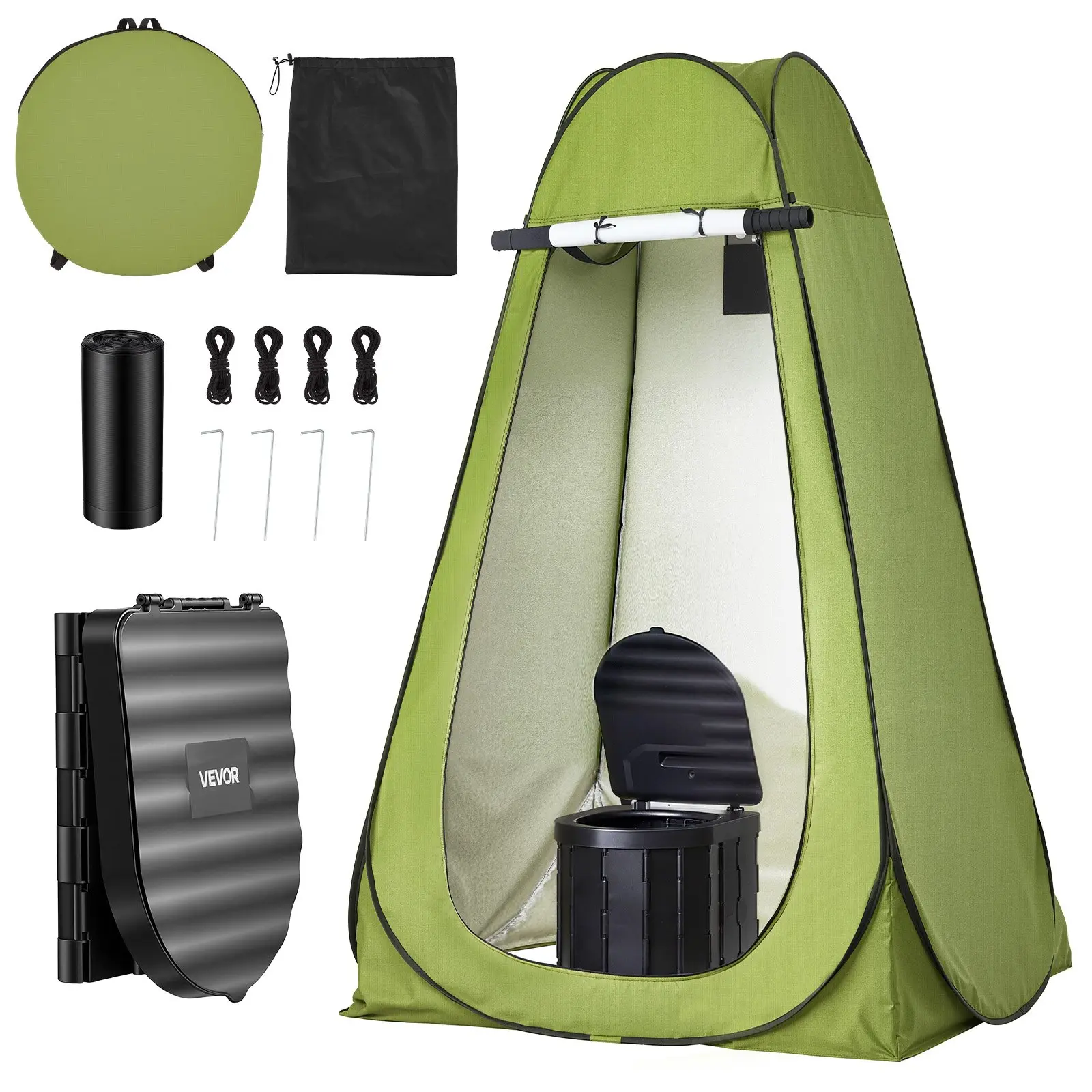 【Summerfinds】VEVOR ABS Compact Foldable Portable Toilet Tool Kit, 330lb Load Capacity, Folding Camping Potty with Quick-Setup 170T Polyester Privacy Tent, Carry Bags & Trash Bags, for Adults, RV Camping, Hiking-Light Outdoor