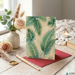 1PC Greeting Card and 1PC Envelope Tropical Palm Leaf Pattern Greeting Card and Gift Card for Friends Family and Pets Suitable for Holiday Celebrations and Daily Use
