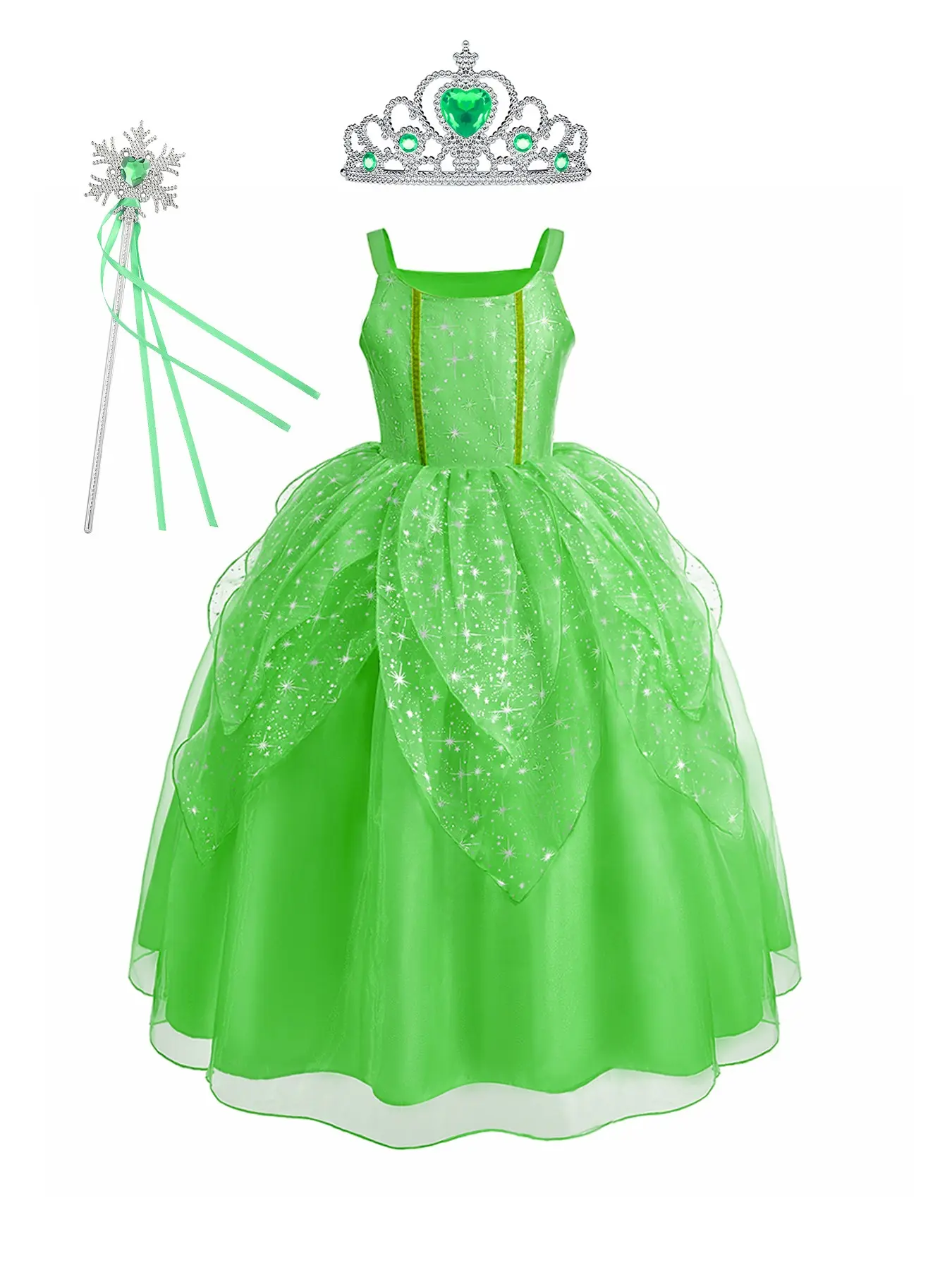 Little Girl Puff Dress, Book Week Costume, Tiana Style Party Gown, Forest Theme Performance Costume, Amusement Park Princess, All Seasons