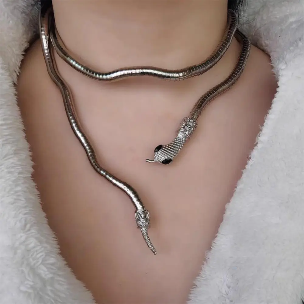 Edgy Snake Wrap Choker Necklace - 3D Snake Coils, 55g Plain Minimalist Y2K Unisex Streetwear Festival Fit Collarbone Jewelry