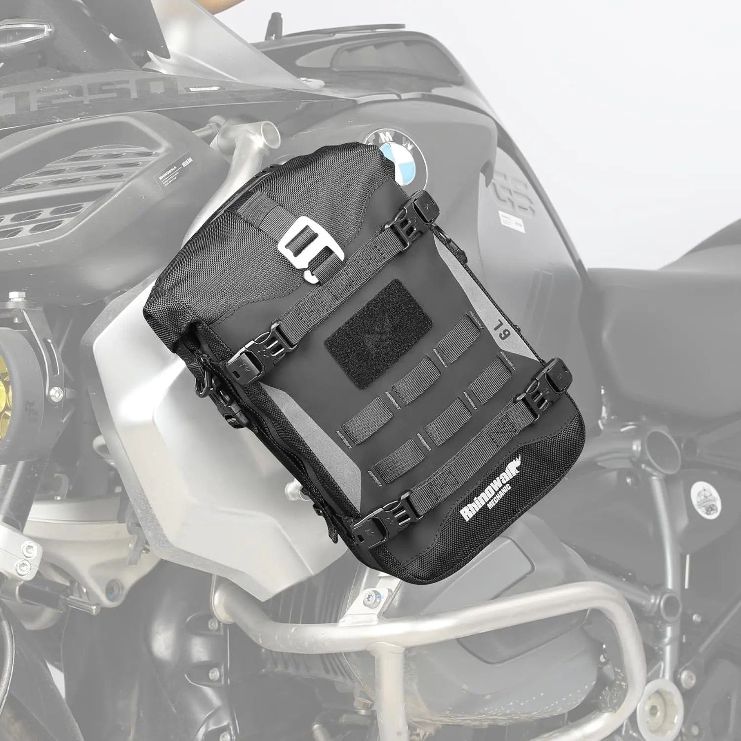 Front Bumper Bag Tail Bag Motorbike Side Bag 6L   Saddle Pannier Bag with MOLLE System Professional  Accessories-Black