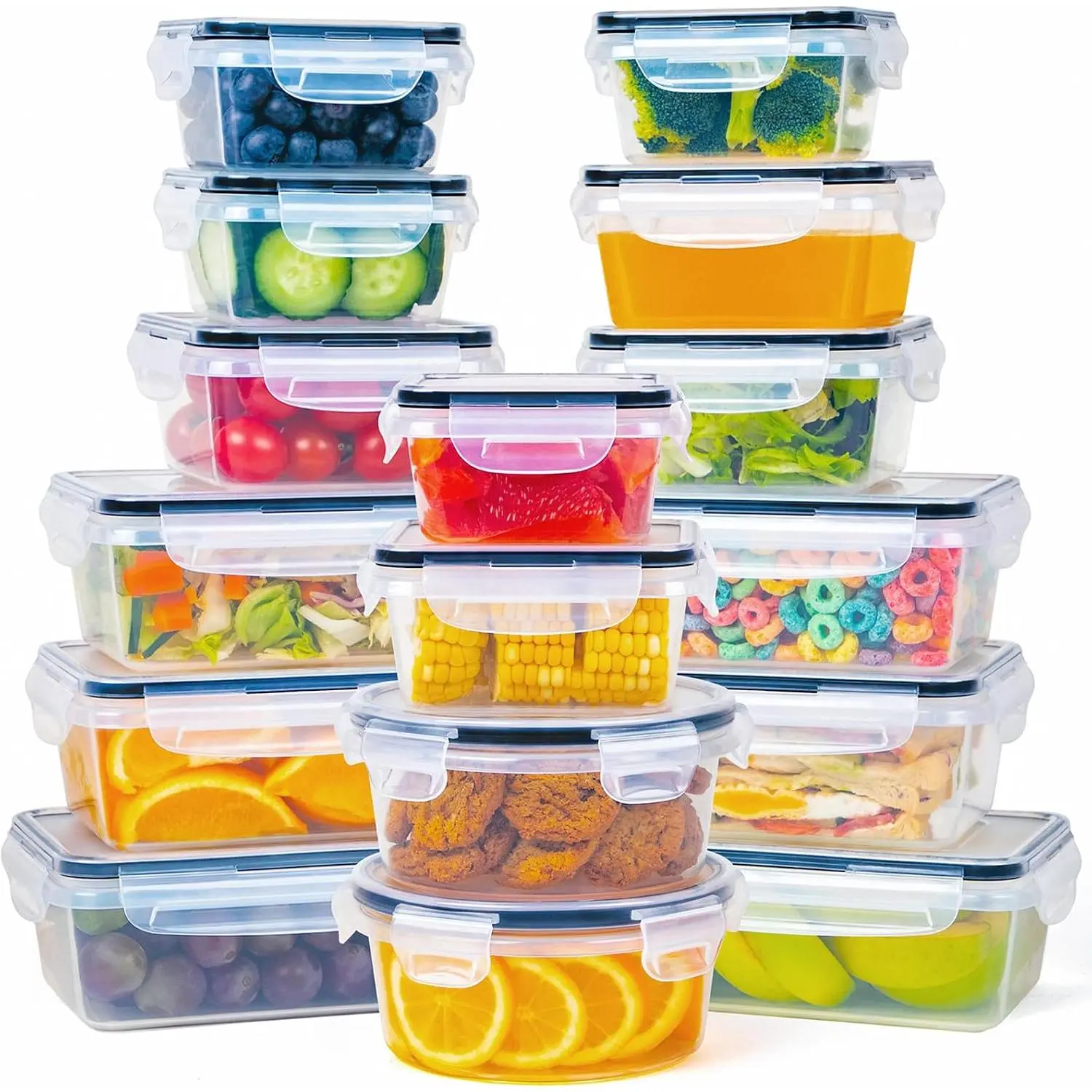 32 count  Storage Container with  (16 Containers + 16 ) - Plastic  Containers with Lid, Airtight Leak Proof Snap Lock,  Storage Containers