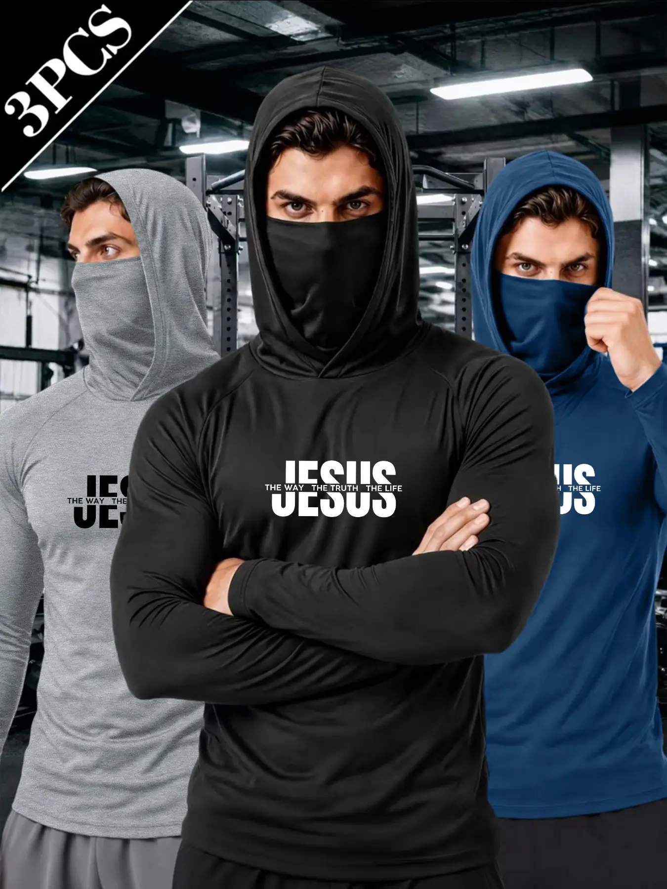 Ninja Masked Men's Fitness Hoodie, Christian Series Print Sport Hoodie, Long Sleeve Hoodie for Various Sports and Daily Wear