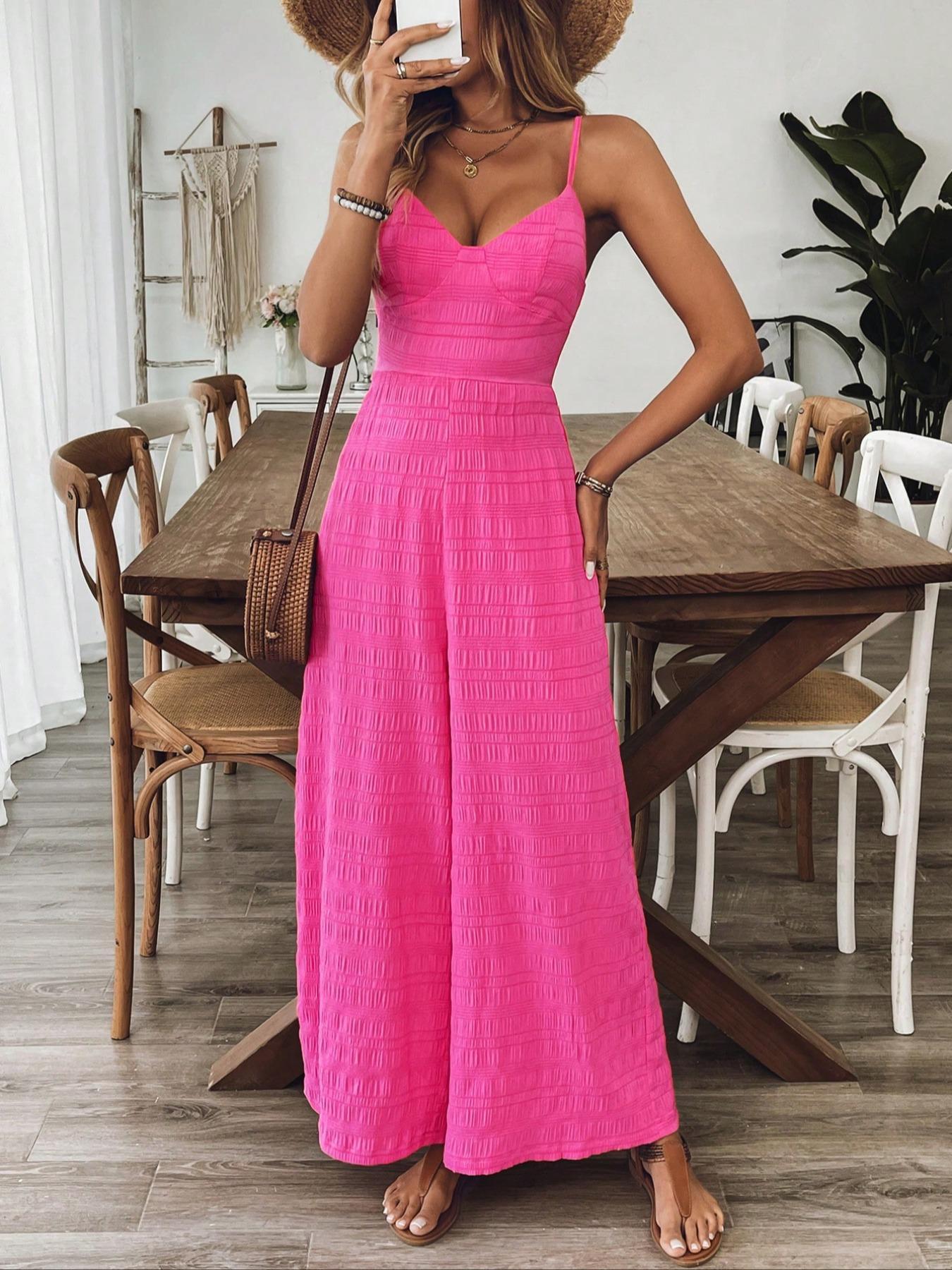 Women's Plain Bow Decor Jumpsuit, 1 Count Casual Sleeveless Cami Jumpsuit for Daily Wear, Ladies Clothes Womenswear for All Seasons