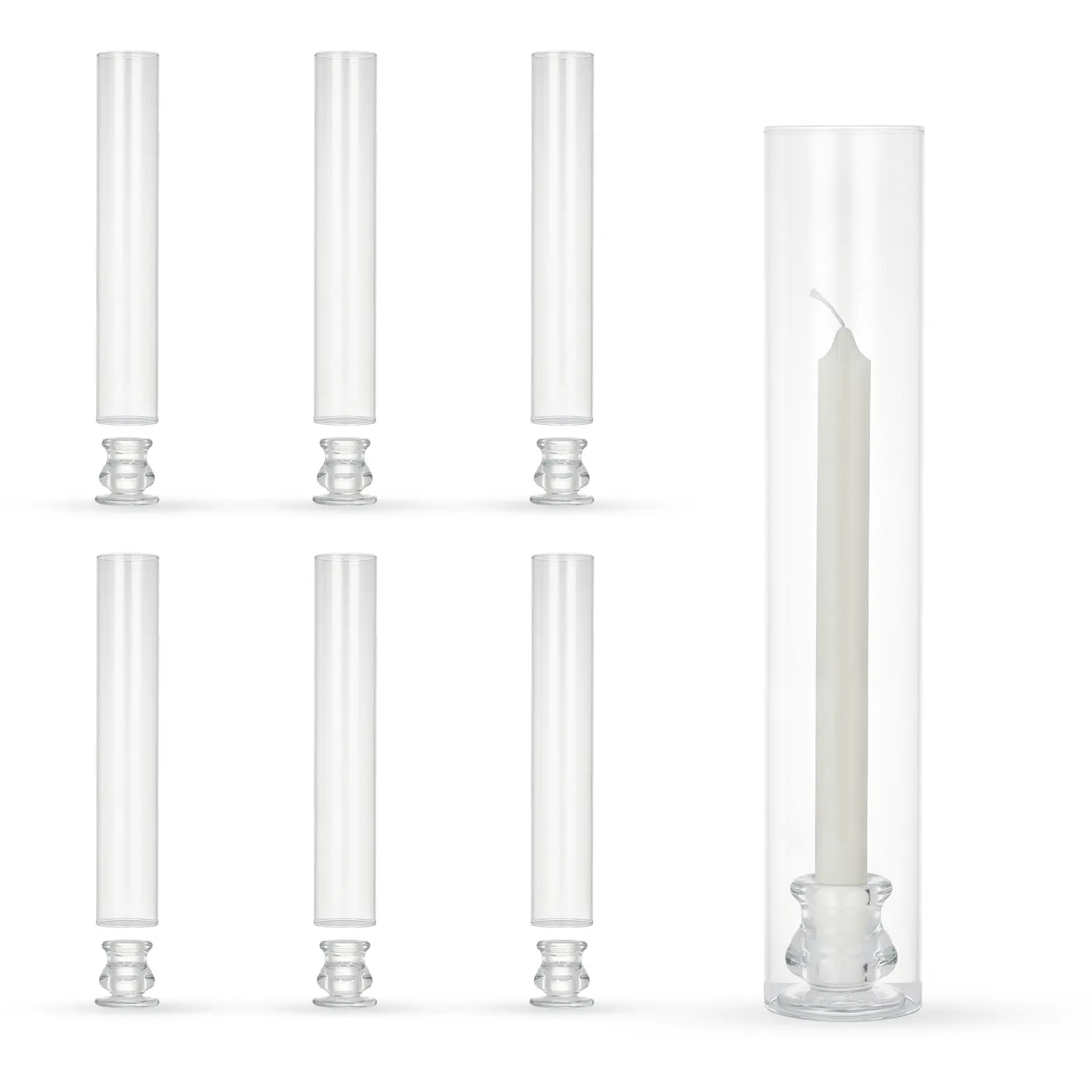 6-Pack Glass Hurricane Candle Holders, 12" Tall Clear Candleholder Chimney Tube, 2.2" Taper Candlestick Holder with Cylinder Sleeves for Wedding Christmas Birthday Decor