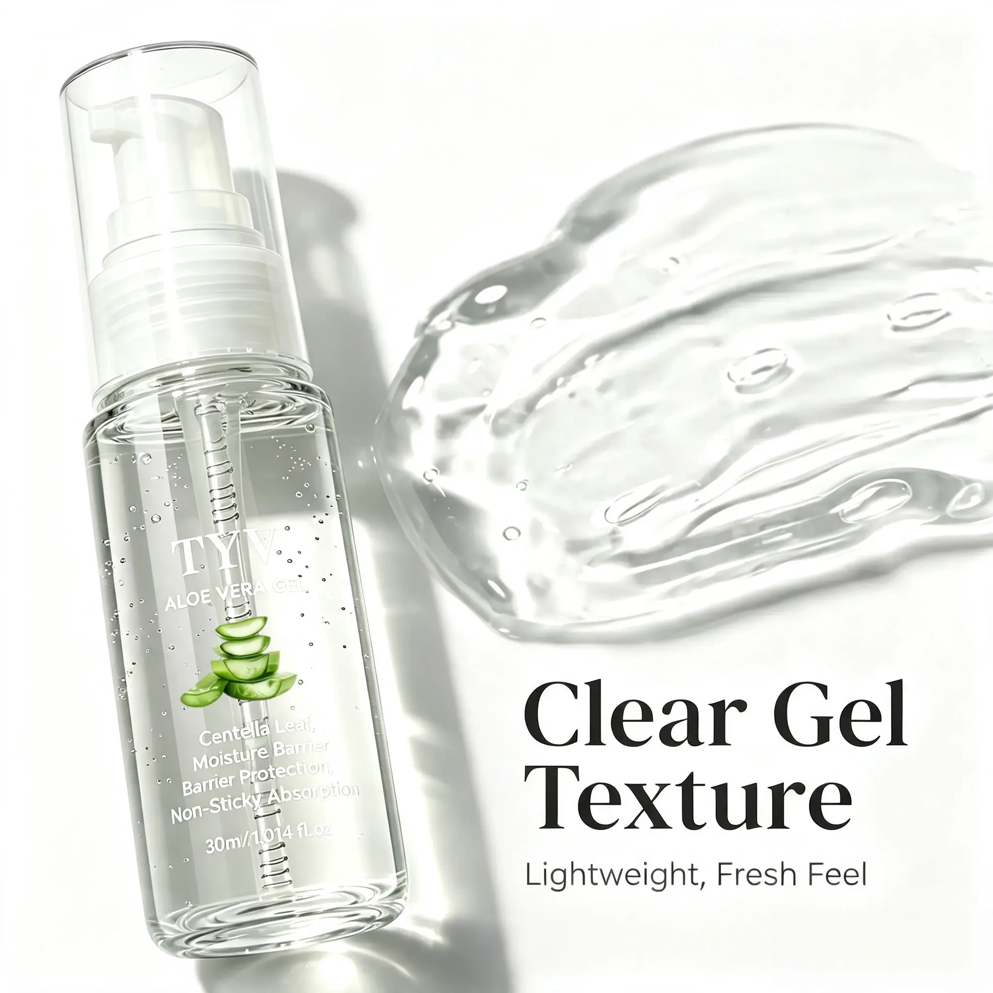 Aloe Vera Gel Moisturizer, Lightweight Smooth Daily Skincare Gel with Easy Pump Dispenser, 30ml, Moisturizers