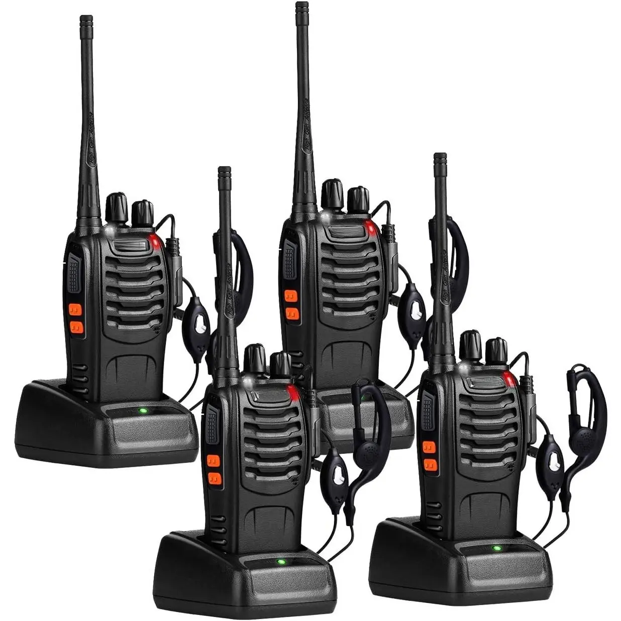 Long-range walkie-talkies for adults, with headphones, 16-channel rechargeable handheld two-way radio, equipped with a flashlight, lithium-ion battery, and charger (4-piece set)