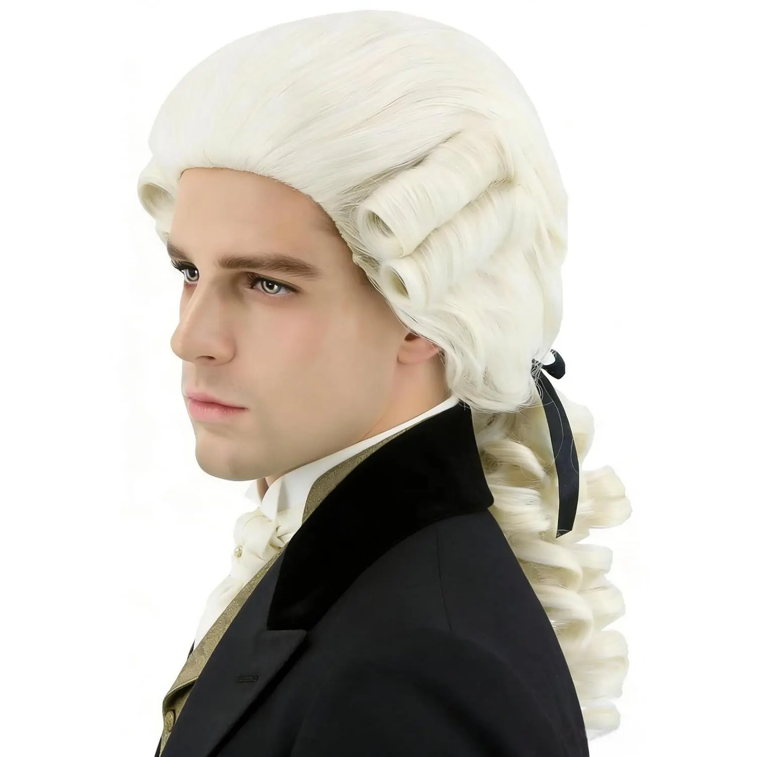 Topcosplay Judge Colonial Wig for Men Women Historical Powdered Wig Beige Halloween Costume Funny Wigs