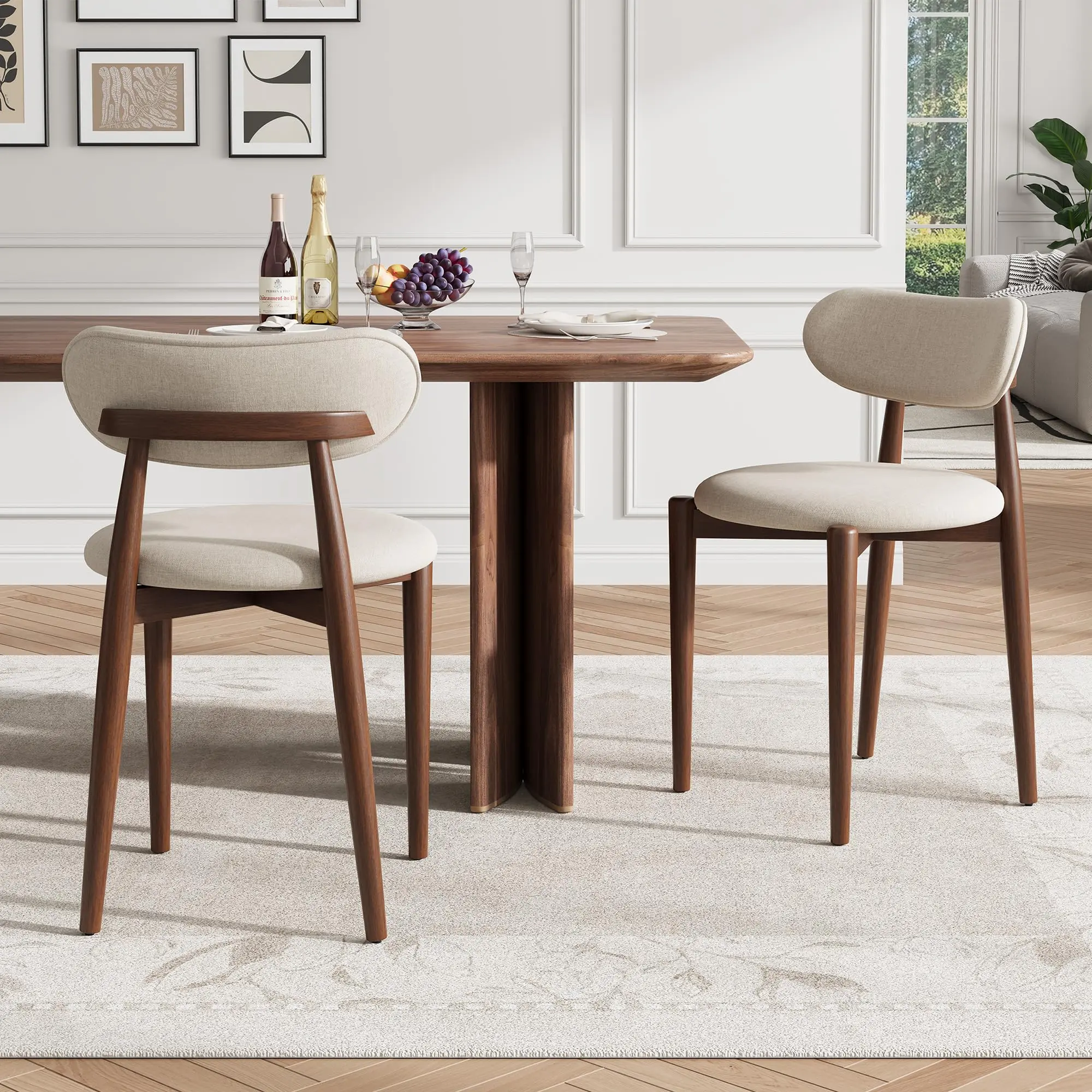 Set of 2 Modern Wooden Dining Chairs – Creamy White Upholstered Seats – Sturdy Wood Legs – Farmhouse Style for Dining Room or Vanity – Classic Creamy White/Walnut Finish,dorm essentials,home decor