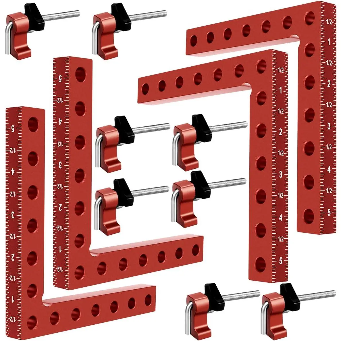 4-Pack Aluminum Alloy Corner Clamps - 90-Degree Right Angle Square Tool for Woodworkers, 5.5"x5.5"(14x14cm) Inches/CM Measurement, Ideal for Cabinet, Drawer, Picture Frame Square Surfaces