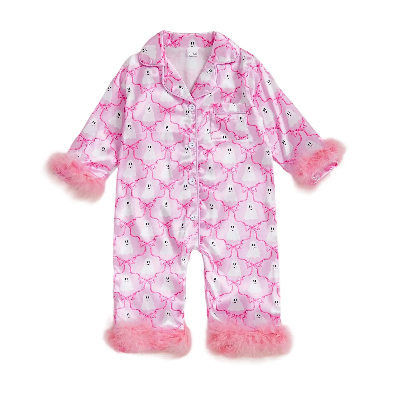Babamoon Newborn Infant Baby Girls Halloween Pajamas Pumpkin/Ghost Print Button up Long Sleeves Jumpsuit Loungewear Sleepwear