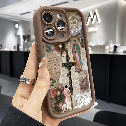 1.2mm Durable Non-Slip Anti-Drop Silicone Soft TPU Smartphone Case for iPhone Series (18 Pro Max,17,16 Plus,15,14 Pro,14,13,12,11,XR,Air,E) - Fashion Religious Collage Design, Scratch-Resistant Bumper Phone Accessories