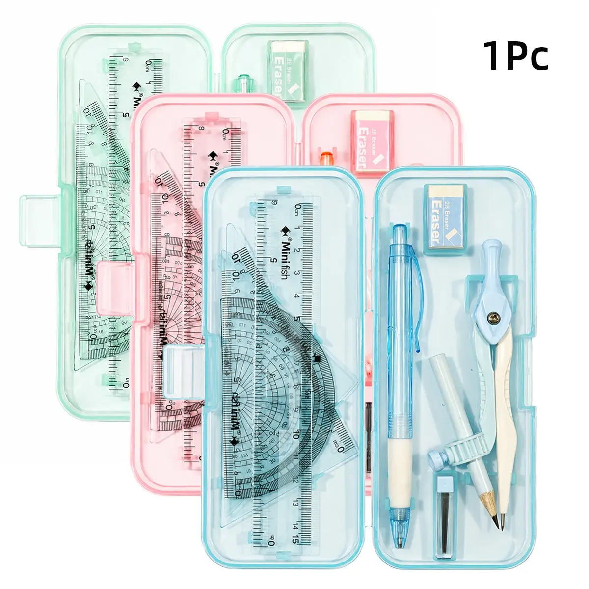 9 Piece Geometry Set for Math Class, Elementary School Complete Compass and Protractor Set with Ruler Triangle Ruler Mechanical Pencil Eraser and Lead Refills, Student Drawing Tools Kit for Geometry Learning, School Supplies, Back to School Stationery Set