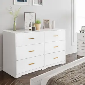GARVEEChest of Drawers with 6 Deep Drawers, Modern Durable Structure, Anti-Tipping Device, Suitable for Home, Office, and Living Room in White or Black Finish
