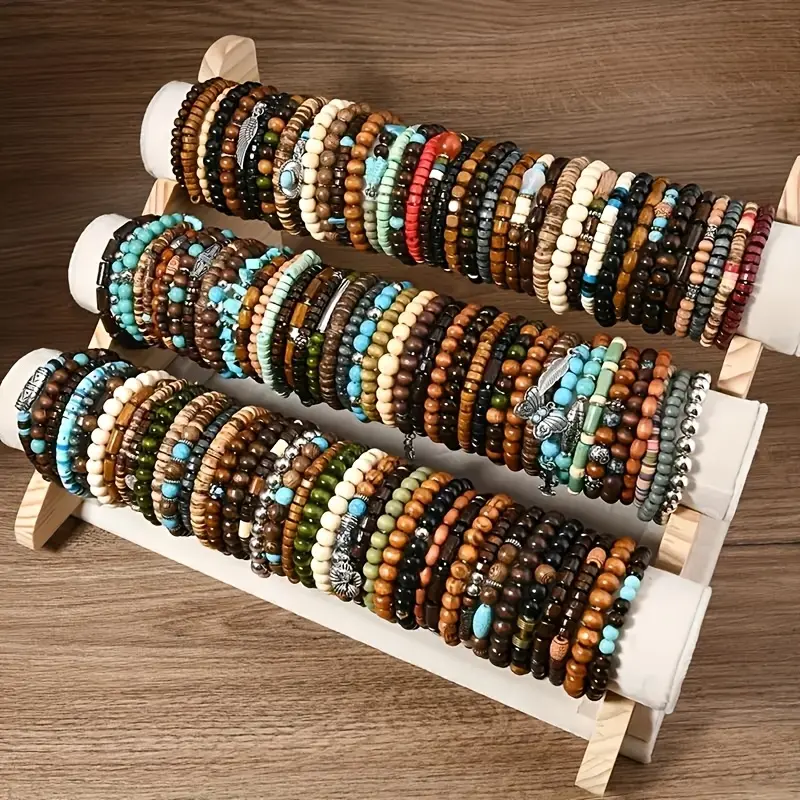 10/20Pcs Wooden Bead Bracelets with Pendants, Handmade, Mix and Match, Unisex, Couple Jewelry, Mixed Styles