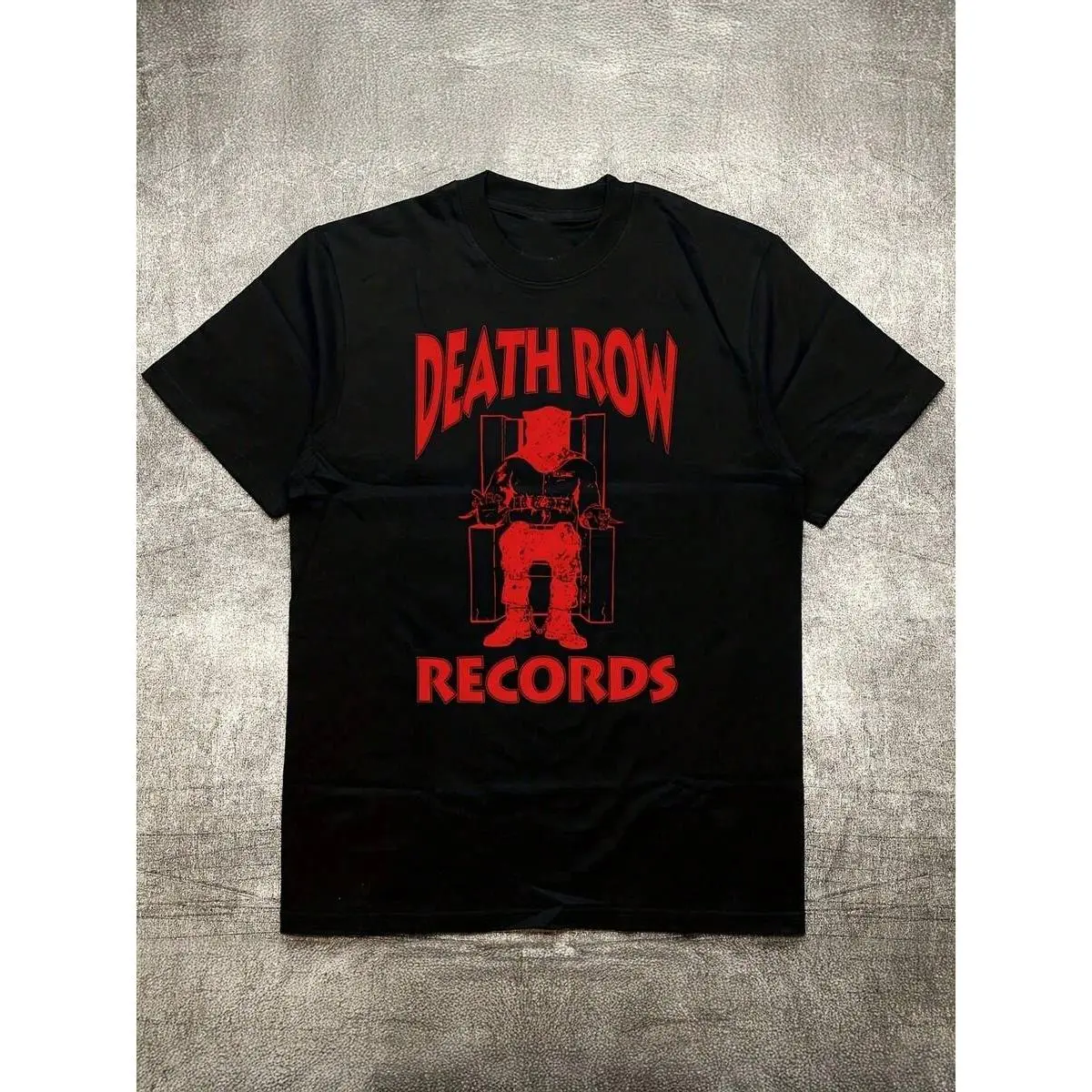 Death Row Apparel Men's Graphic Tee - Heavyweight Black Streetwear Shirt with Red Print, Breathable Softness, Loose Tailored Fit, Minimalist Lines, All-Season, Washable, All Over Print, Premium Cotton