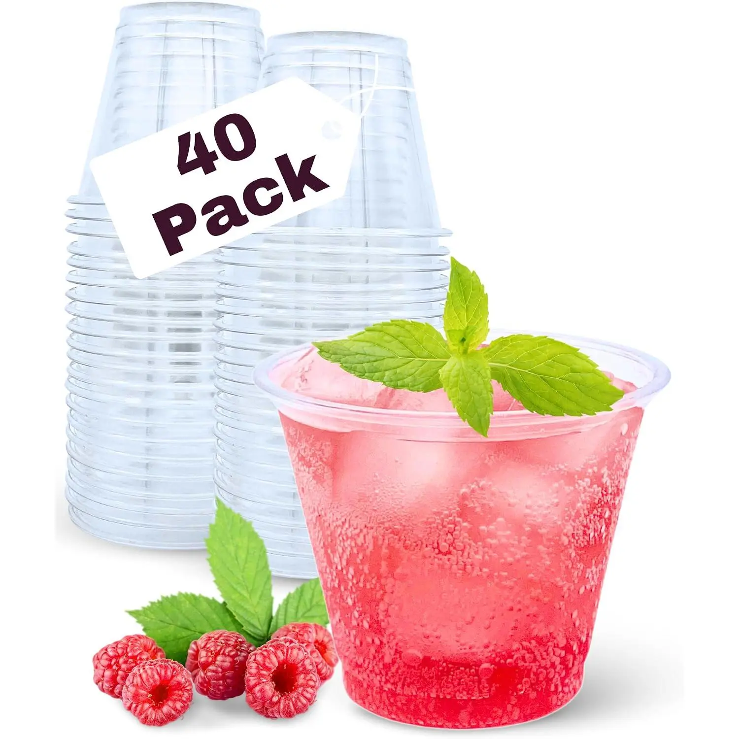 40 Pack 9 oz Clear Plastic Cups, 9oz Clear Disposable Punch Cups  Glasses, Sturdy Recylable Small Drinking Cup for Wedding Party,  Cup, Plastic Tumblers for Cold Drinks