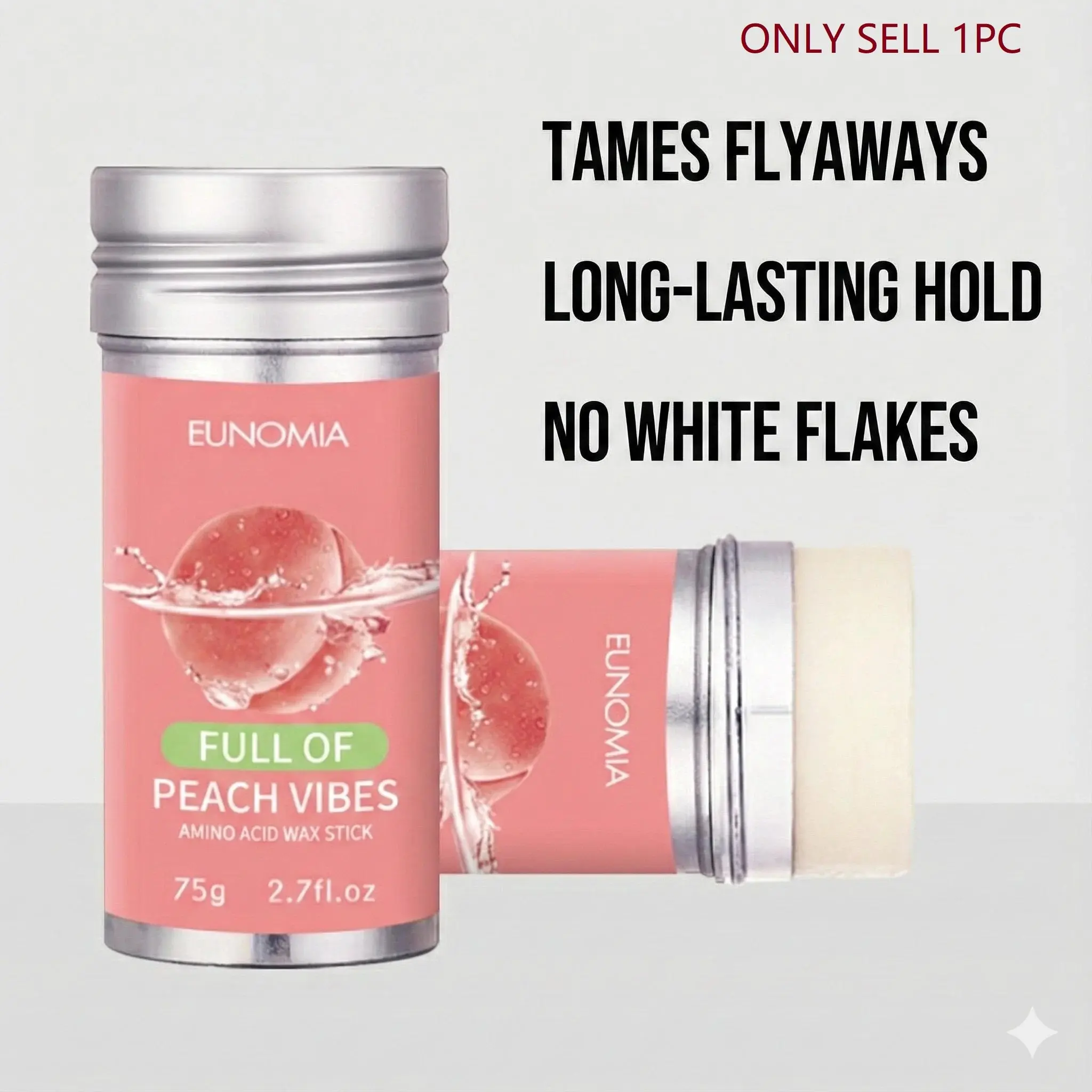 Peach Hair Wax Stick 75g Edge Control Gel Stick for Wigs Anti-Frizz Broken Hair Finishing Cream Non-Greasy Styling Pomade