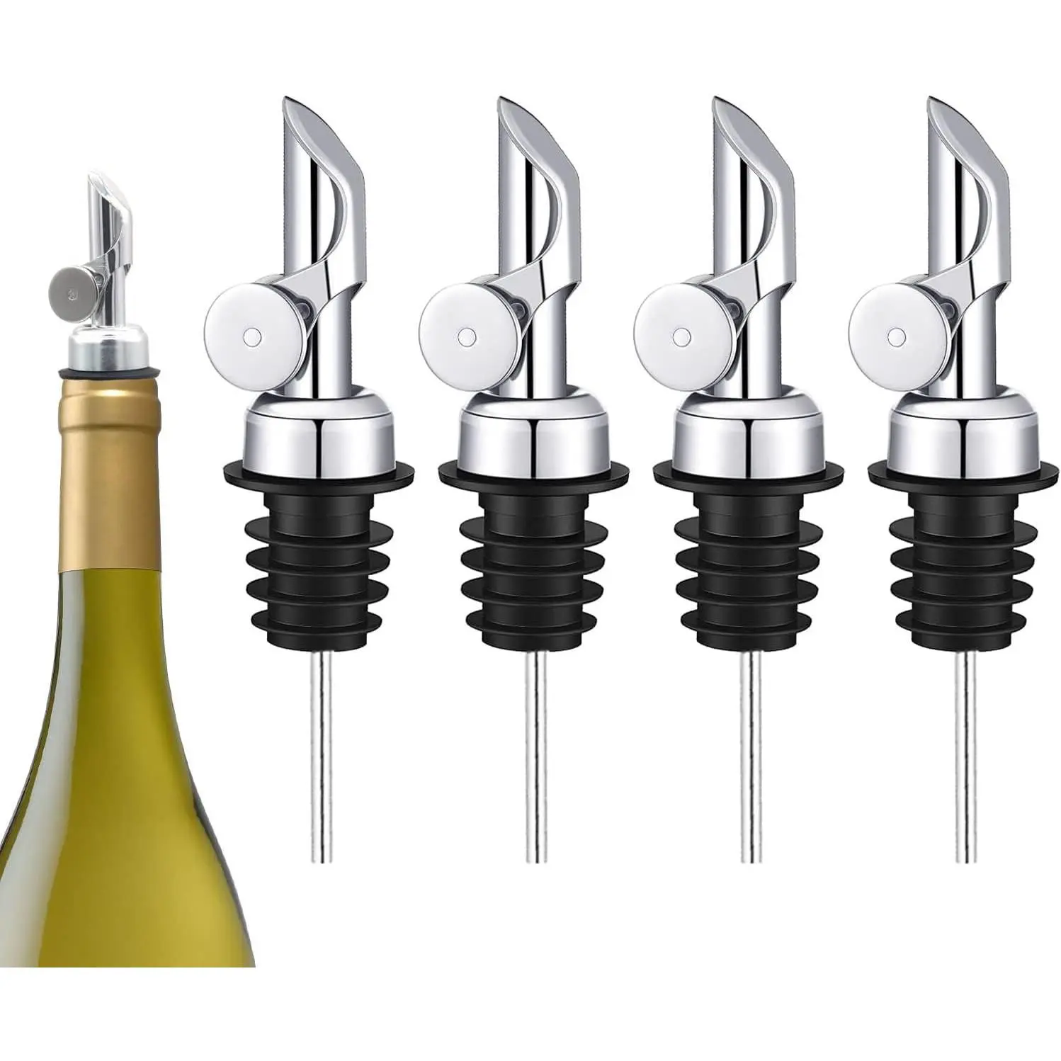 Weighted Stainless Steel  Bottle Pourers: Auto Flip Spouts for  Pouring, Leak-Proof and Dishwasher-Safe (4pcs - )