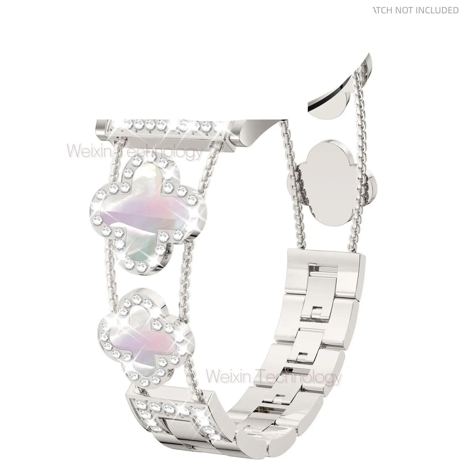 Diamond Metal Band Compatible with Samsung Galaxy Watch 7 6 5 4 40mm 44mm/for Galaxy Watch 6 4 Classic 42mm 46mm 43mm 47mm/Watch 5 Pro 45mm/Active 2,20mm Stylish Clover Sparkle Wristband Women Smartwatch Strap