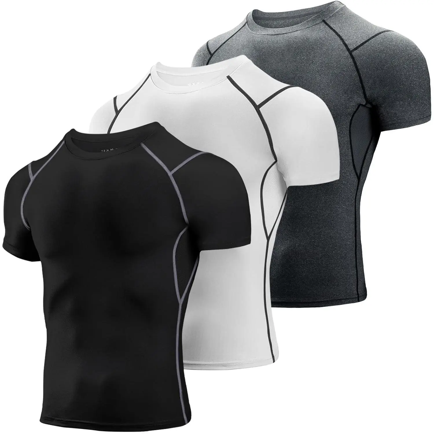 Men's Compression Shirts 2 Pack, Short Sleeve Athletic Compression Tops Cool Dry Workout T Shirt