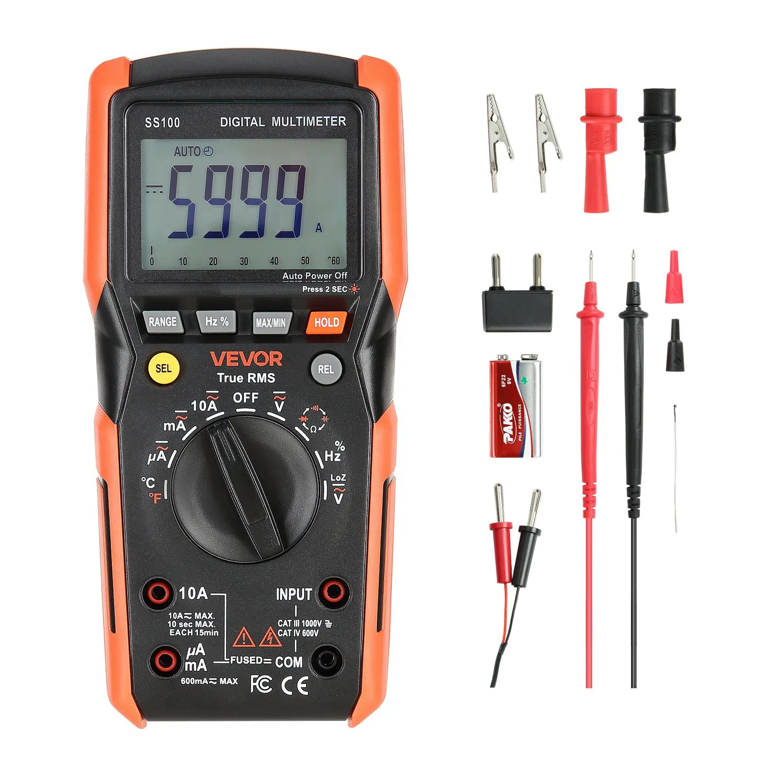 【DealsForYouDays】VEVOR Digital Multimeter with Test Probes, 6000-Count TRMS Auto-Ranging DC/AC Voltmeter Current Tester for Voltage, Resistance, Capacitance, Temperature, Diodes, Low Impedance Measurement, for DIY Users, Digital Meter