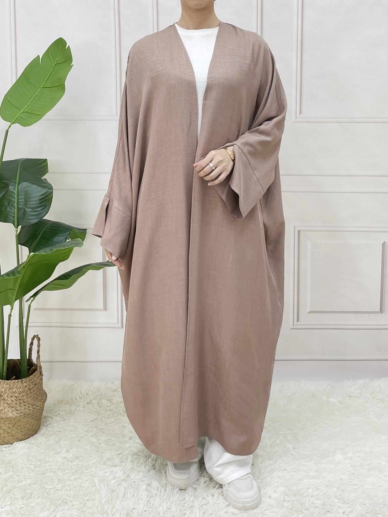 Arabic Clothing-solid Color Split Sleeve Loose Open Abaya, Modest Long Sleeve Open Front Outerwear for Women, Women's Islamic Clothing for Spring & Fall, Summer Outfits, Modesty Abaya, Muslims Loose Abayas