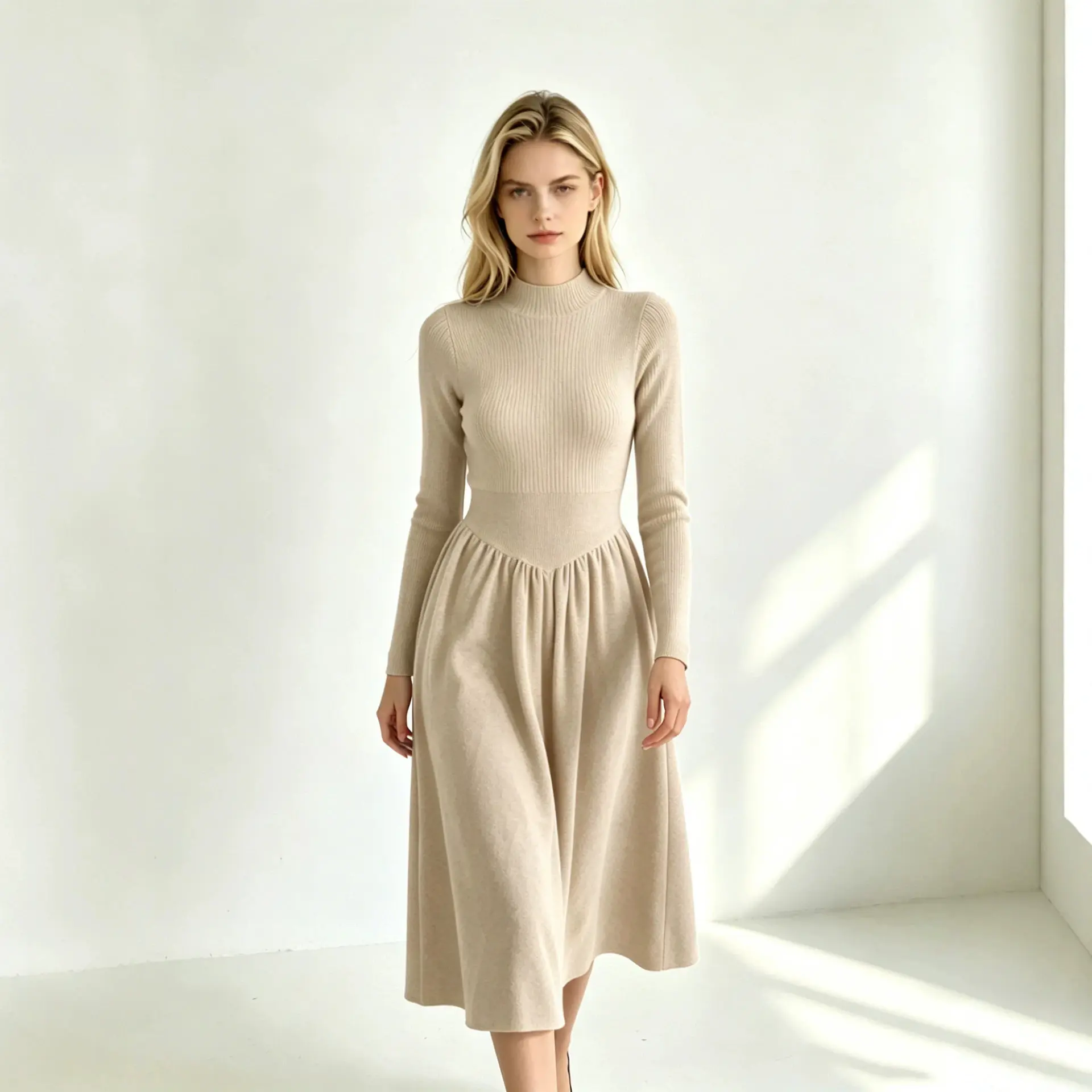 New autumn and winter knitted dress, elegant and versatile A-line long skirt