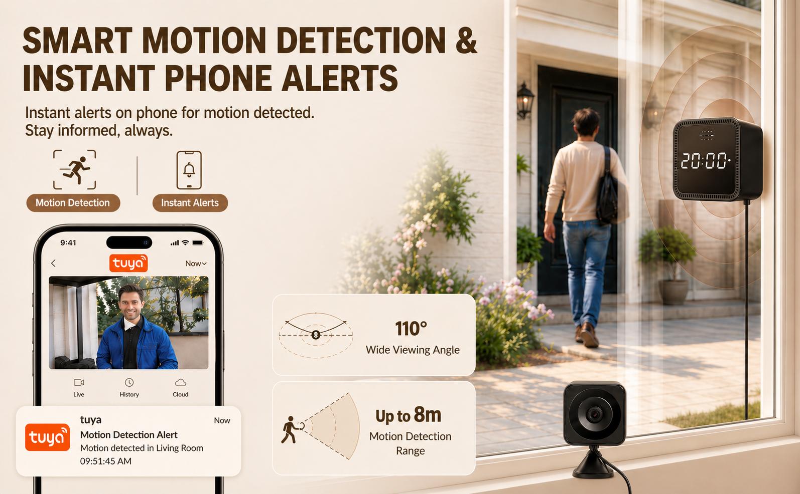 Zoall 3MP/2K Magnetic Window Security Camera, 5G&2.4GHz WiFi, Full-Color Night Vision, Real-Time Clock Display, Local Audio Recording, SD Card Support, No-Drill Mount, Wireless Indoor/Outdoor for Apartments