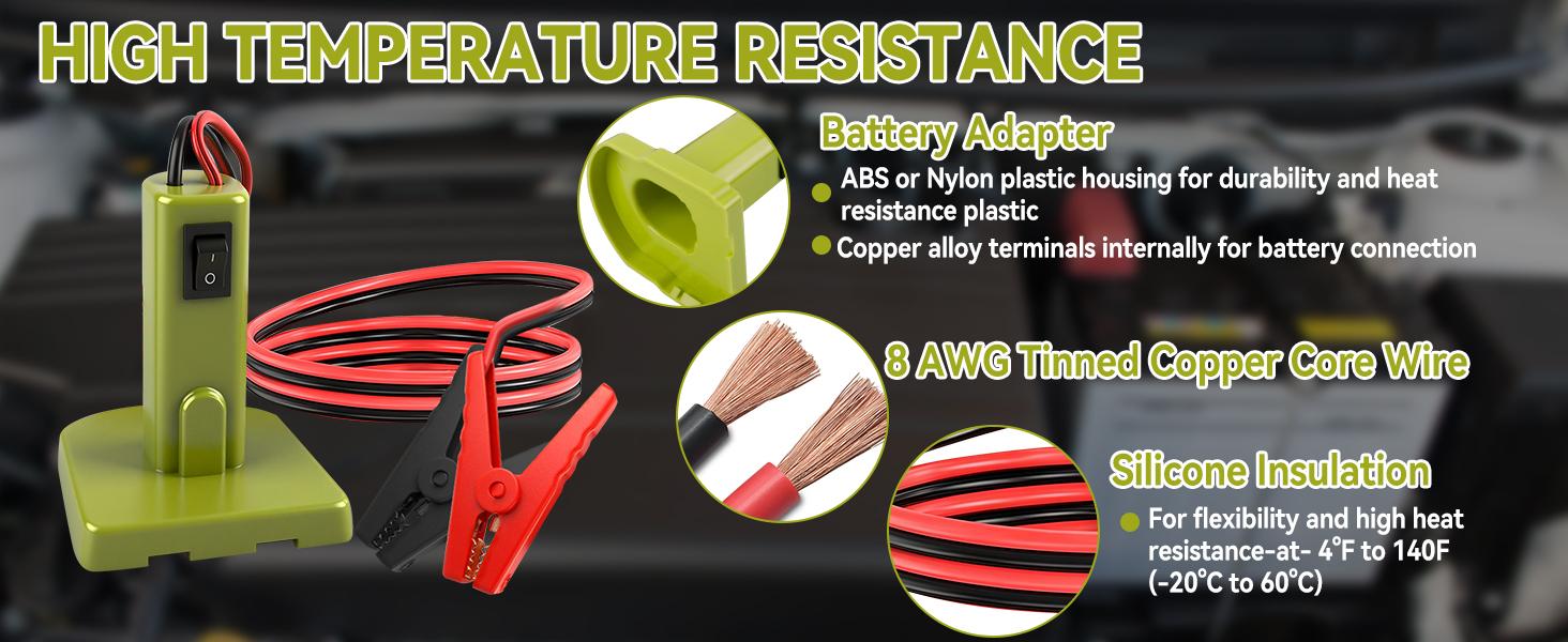 Jumper Cables Adapter Compatible with Ryobi 18V Battery, 12AWG 5.9FT Portable Battery Jump Starter Automotive Booster Cables Power for Car Jump Starting Using Tool