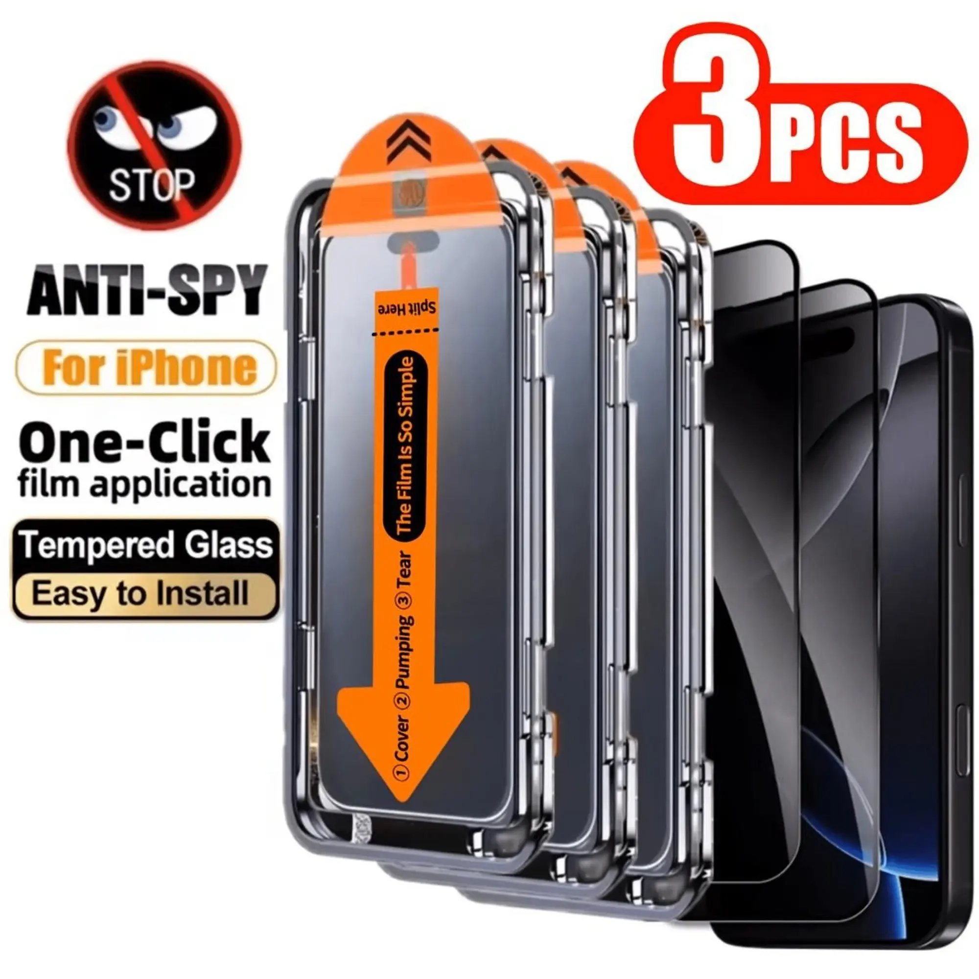 Apple Dedicated 3-Pack Tempered Glass Screen Protector, Anti-Spy, 8k Ultra-Clear, Auto-Alignment, Dust-Free, Privacy Protection