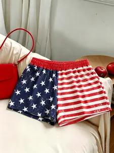 Y2K millennium street style retro American flag print loose casual sports shorts, suitable for women's daily commuting and outdoor wear in summer, fashionable outfit for Independence Day parties and beach vacations