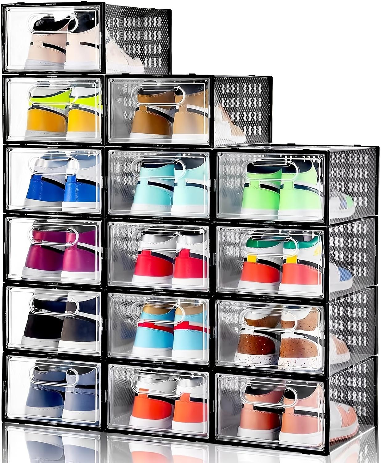 Shoe Boxes, 15pcs Shoe Organizers, Stackable Clear Plastic Shoe Boxes, Suitable for Closets And Sneakers, 13.1 X 5.5 X 9.2 Inches, Fits Up to US Size 9.5, White And Black.