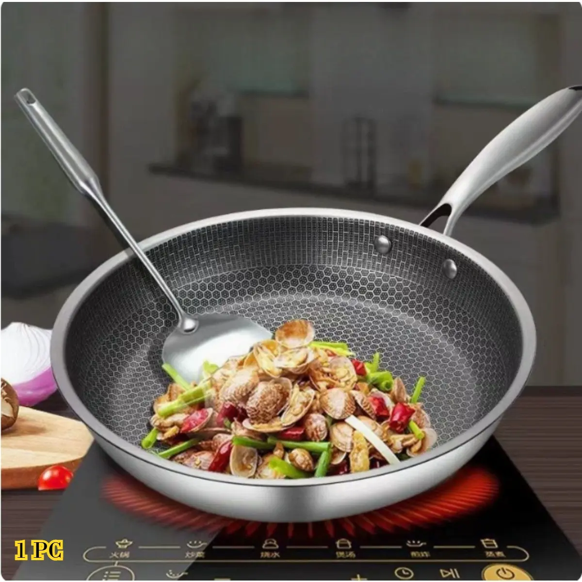 Hybrid Nonstick Honeycomb Flat Bottom Frying Pan, Compatible with Induction Cooktops, Suitable for All Stoves, Kitchen Tool, Nonstick Cooking Tools, Stainless Steel Small Kitchens & Apartments Easy to Clean, Low-Oil, Dishwasher-Safe, Easy Care Nonstick