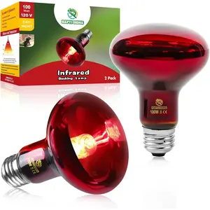 Reptile Heat Lamp Bulbs,Infrared 100W Reptiles & Amphibians Basking Spot Lamp Bulb, 2 Packs Red Heat Emitter Light for Chickens Coop