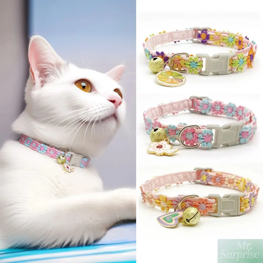 Colorful Lace Flower Fabric Pet Accessory Set - Cute Floral Lace Necklace with Bell, Adjustable LED Light-Up Safety Harness, Breakaway Christmas Bow Tie, Tree Leash for Kittens/Pups, Medium-Large Pets reflective smart dual dog large-sized personalized
