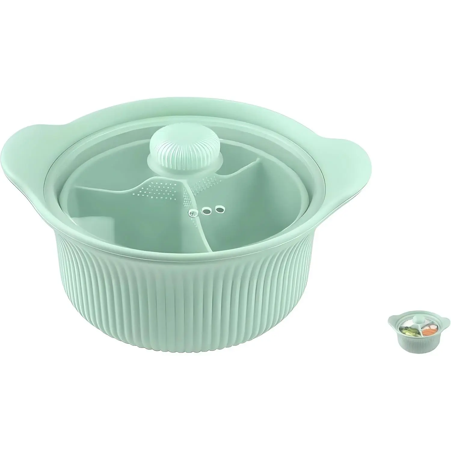 3-in-1 Microwave Steamer, 42oz BPA-Free Silicone Basket with Lid for Veggies, Fish & Baby Food, Dishwasher & Oven Safe (Green)