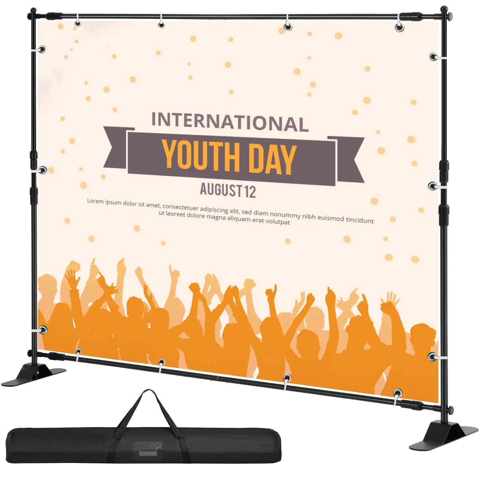Telescopic Backdrop Banner Stand 8' x 8' Portable Adjustable Step-And-Repeat Backdrop Stand System With Retractable Banner, Lightweight Frame, Carrying Bag, Ideal For Photography Studio, Video Shoots, Events, And Trade Shows