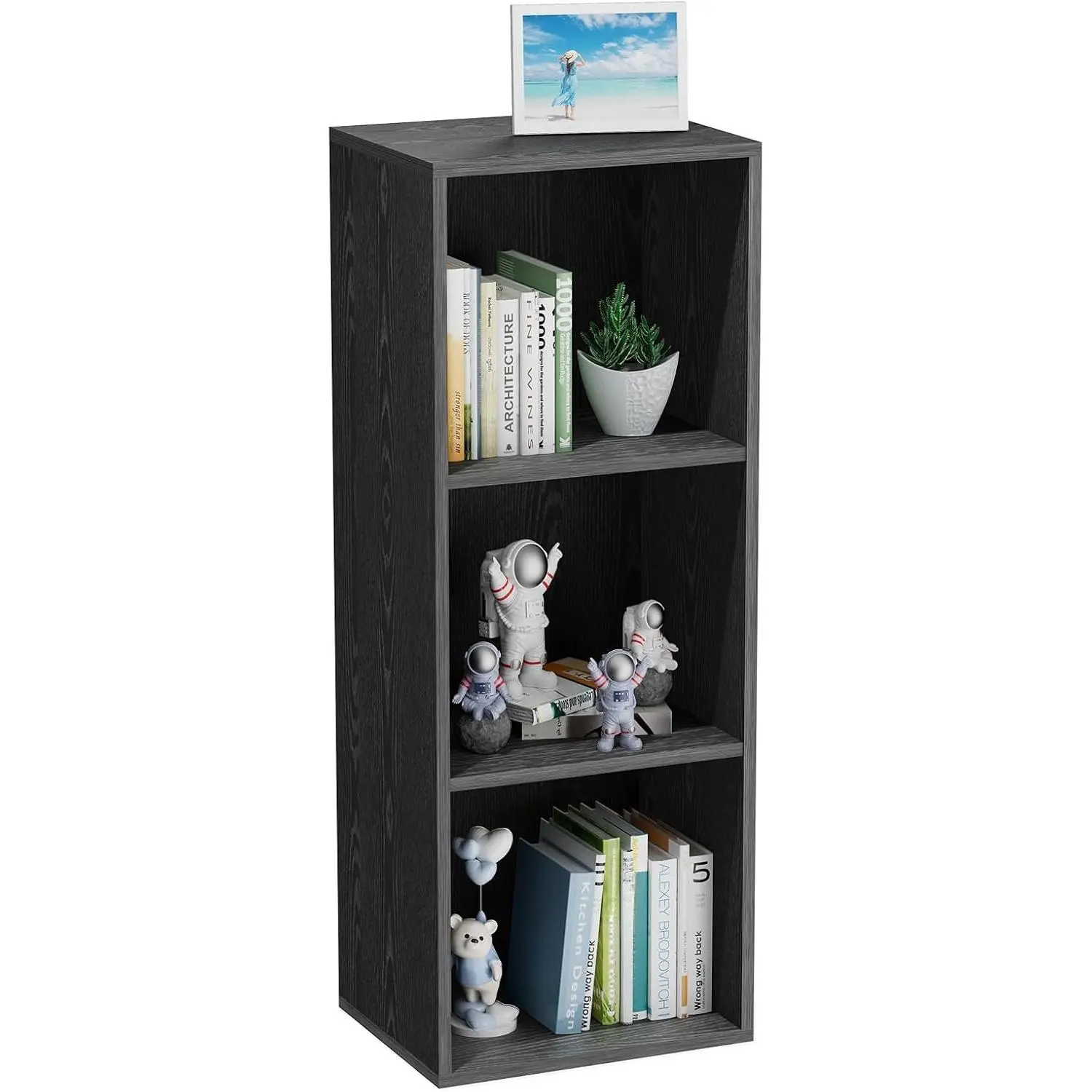 3 Tier Bookshelf, Narrow Bookcase for Small Spaces, Wooden Book Case Bookshelves Storage Organizer for Bedroom Living Room  Office (Black, 3 Cube)