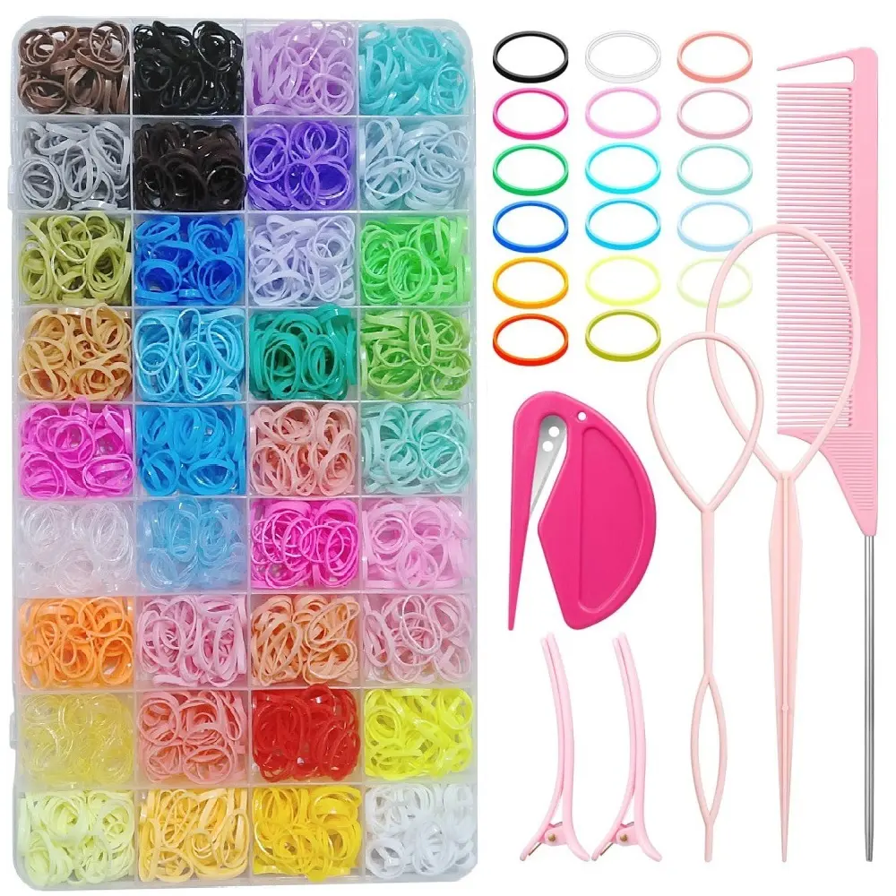 Colorful Rubber Bands + Braiding Tools Set, Creative Hairstyles, Beautiful Girls' Accessories, Back-To-School Essential, Hair Styling Kit, Heatless Styling Tool, No Heat Curls, Hair Twisting Tool, Braider Tool, Diy Hairstyler