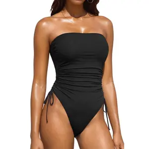 Yonique Women Strapless Tummy Control One Piece Swimsuit Bandeau Bathing Suit Cheeky Vacation Swimwear for Women SwimWeek  summervibes