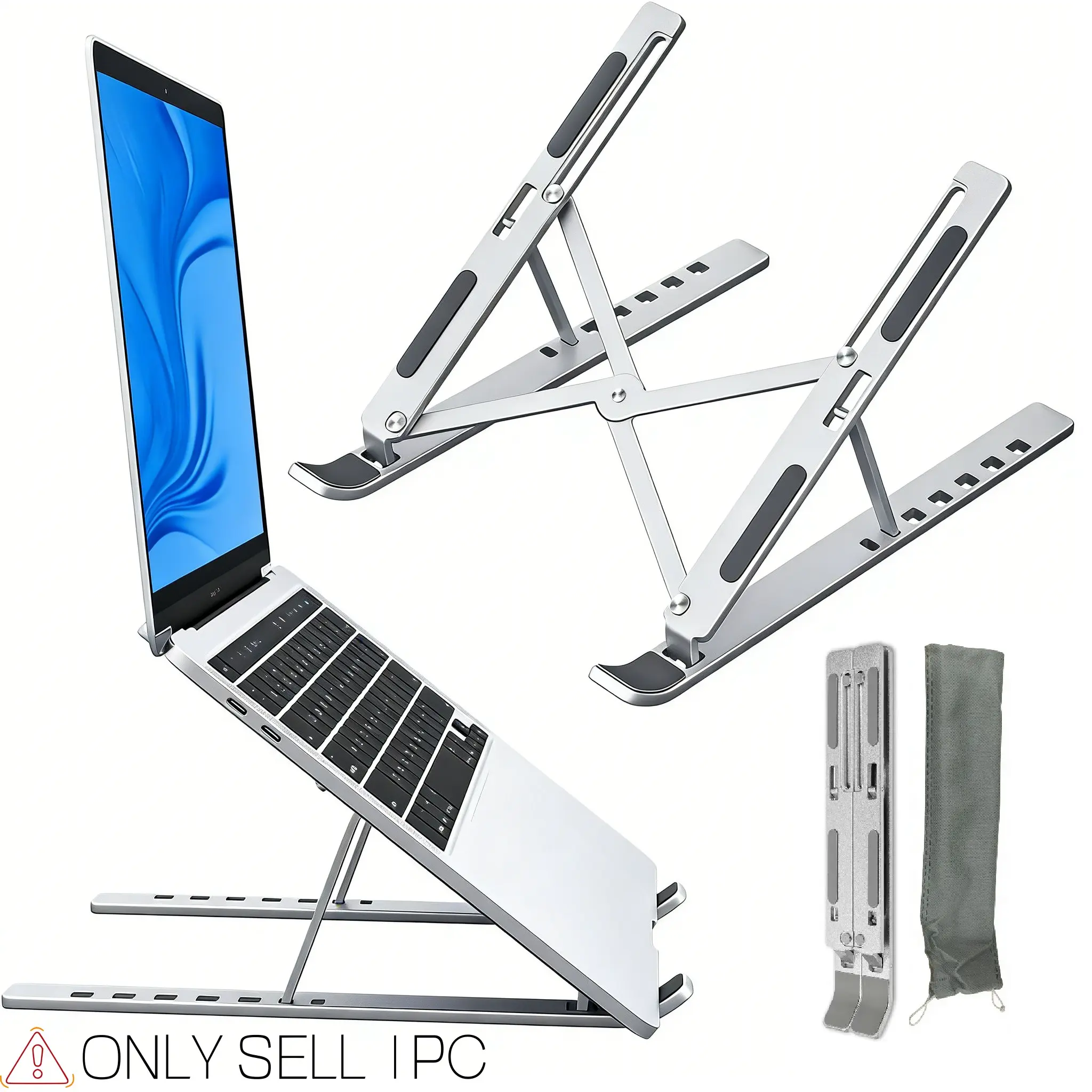 Aluminum Laptop Stand, Adjustable Portable Desktop Holder, Laptop Riser for Desk, Foldable Cooling Elevator for Macbook Air/pro, 10-15.6 Inch, Silver, Ergonomic Laptop Stand