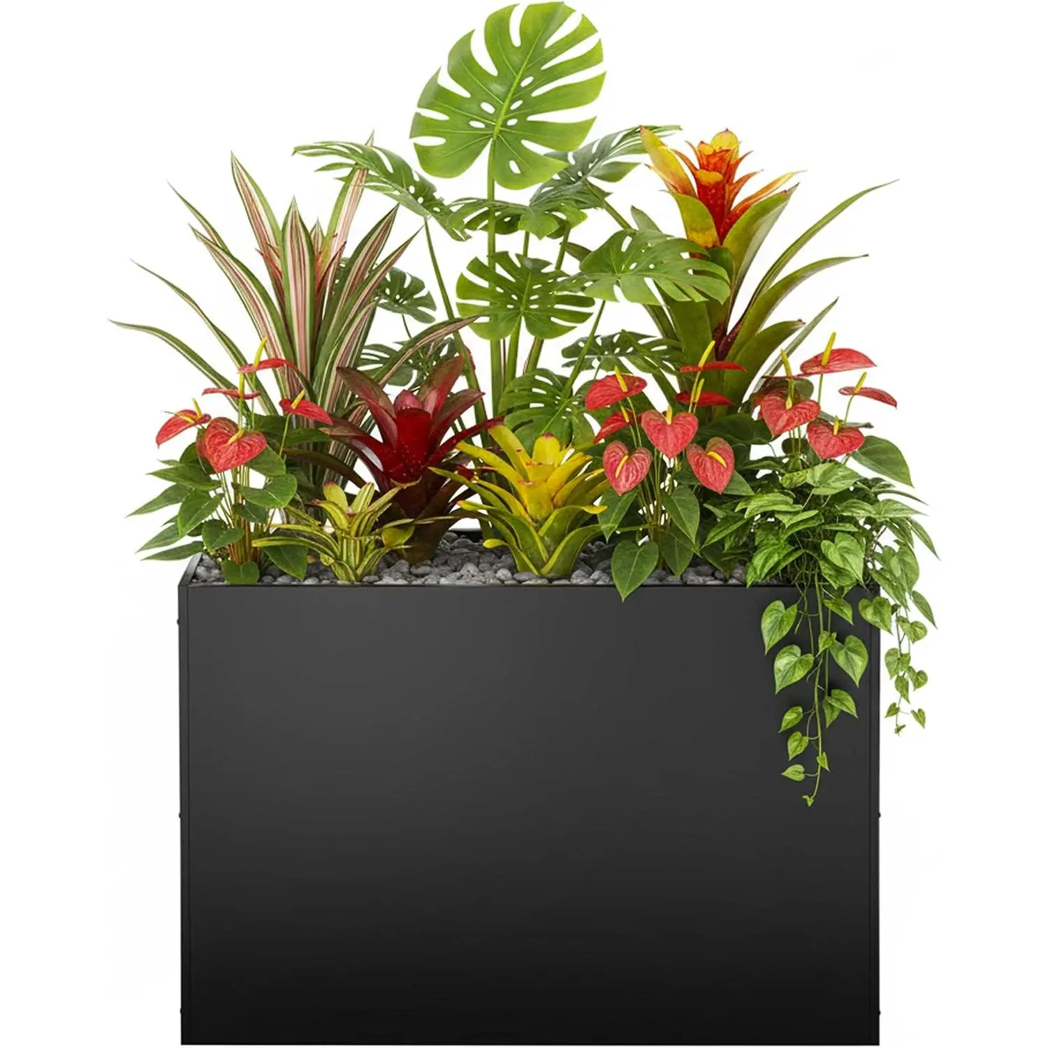 Metal Rectangular Planter Box, Large Planter Boxes Outdoor, 37''L x 13''W x 26''H Heavy Duty  Box with Removable Insert Shelf, 3 Tier Adjustable Height Tall Garden Planter for ,